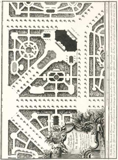 Ganzseitiger Kupferstich: Gartenplan
