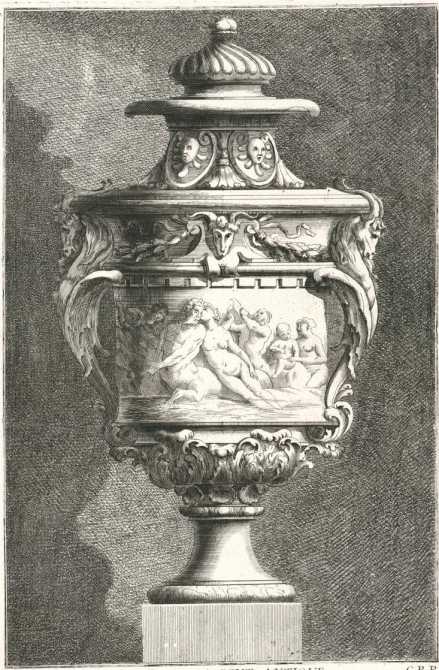 Ganzseitiger Kupferstich: Vase
