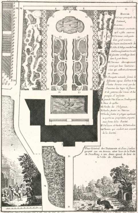 Ganzseitiger Kupferstich: Gartenplan
