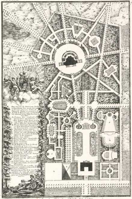 Ganzseitiger Kupferstich: Gartenplan
