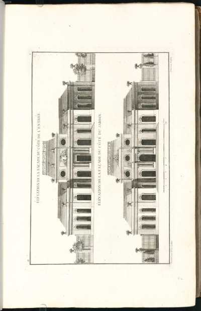 Ganzseitiger Kupferstich: Gebäudefronten ... din
