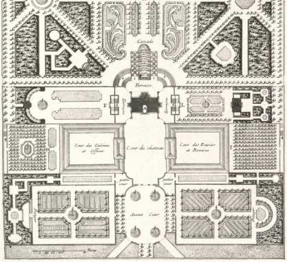 Ganzseitiger Kupferstich: Gartenplan
