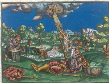 Kolorierter Kupferstich: Himmelsleiter J...