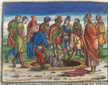 Kolorierter Kupferstich: Verkauf Josephs...