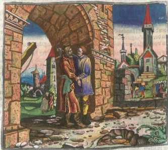 Kolorierter Kupferstich: David und Abner...