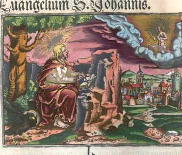 Kolorierter Kupferstich: Evangelist Joha...