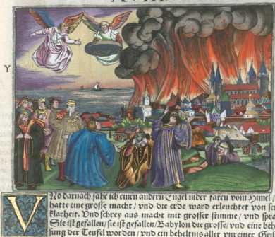 Kolorierter Kupferstich: Der Untergang B...