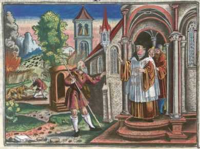 Kolorierter Kupferstich: Amos
