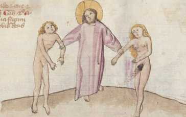 Miniatur am oberen Rand:Gott mit Adam un...