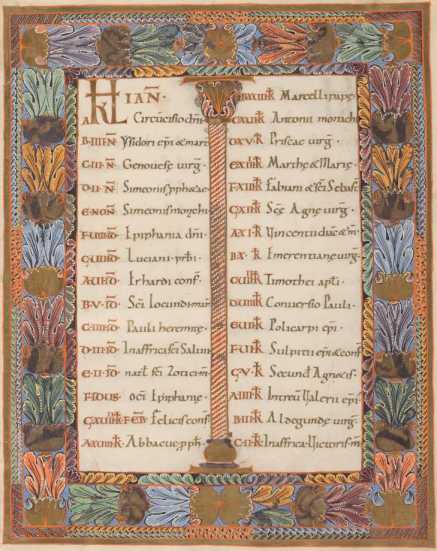 Gerahmte Textzierseiten: Kalender, Text ...
