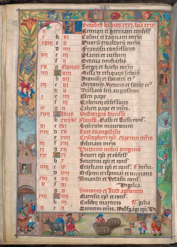 October: Waage; Weinlese, Kelterung, Verkauf ... from