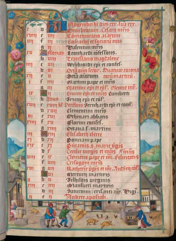 November: Schütze; bäuerliche Arbeit (Hanfbrechen, ... from