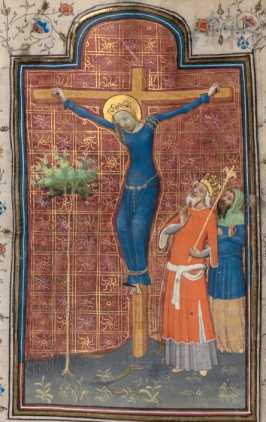 Vollbild: Wilgefortis, blau gewandet, mit ... din