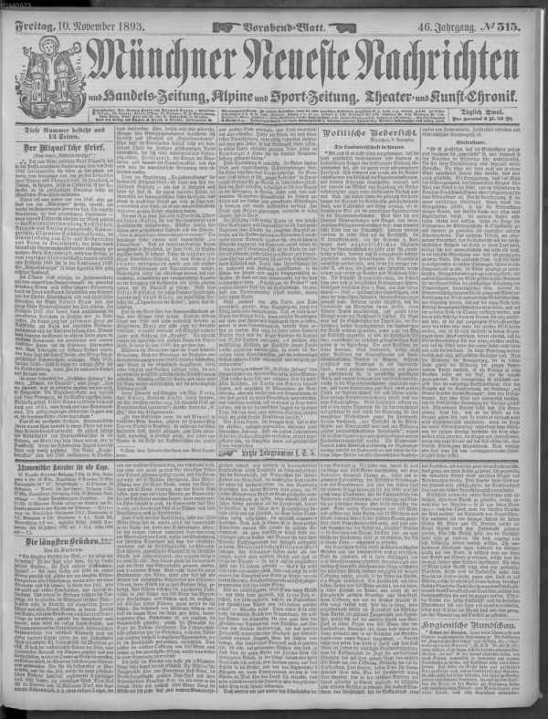 Vorabend-Blatt 10.11.1893 uit