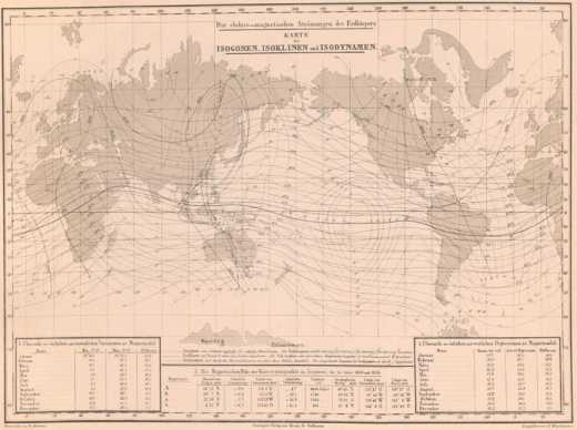 Karte der Isogonen, Isoklinen und ... dans