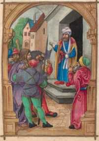 Miniatur: Jesus vor Pilatus (93v)
 ... aus
