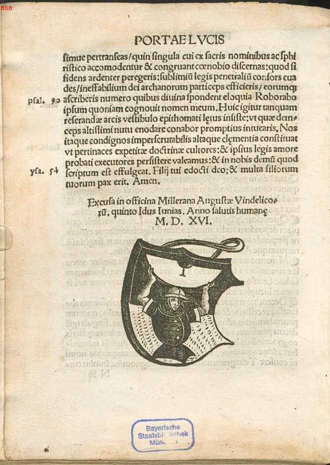 Ricius Paulus C I Iqati Ila Yi Osa F Ben Avra Ha M Portae Lvcis H A Ec Est Porta Tetragra M Maton Iusti Intrabu N T P Er Eam 1516 Digitised Book From The Copyright Free Holdings Of The Bavarian State Library Munich