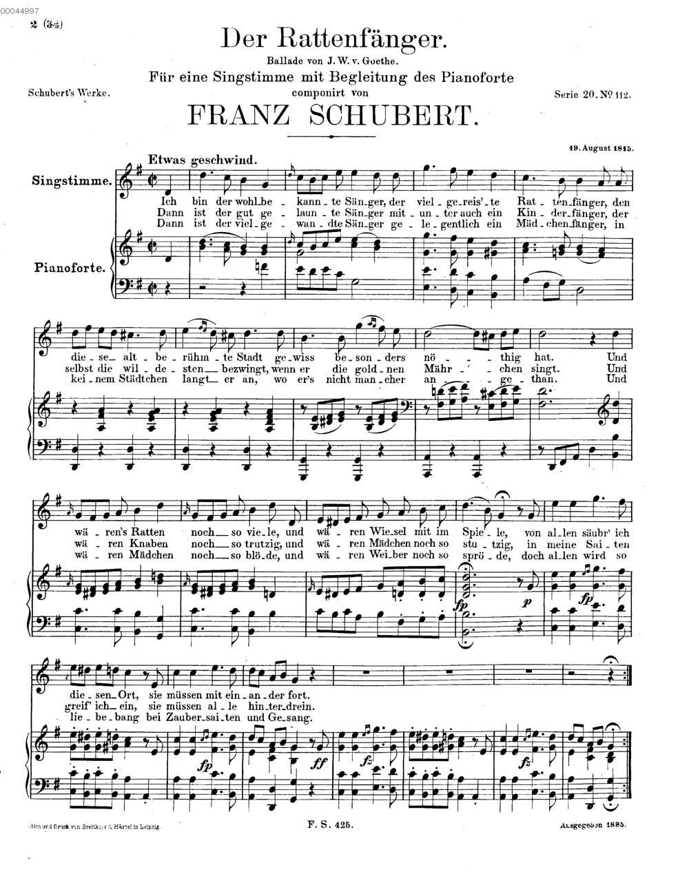 F S 425 Der Rattenfanger Ballade Von J W V Goethe 34 Aus Schubert Franz Schubert Franz Franz Schuberts Werke 15 Digitalisiertes Buch Aus Dem Urheberrechtsfreien Bestand Der Bayerischen Staatsbibliothek Munchen Deutschland 07