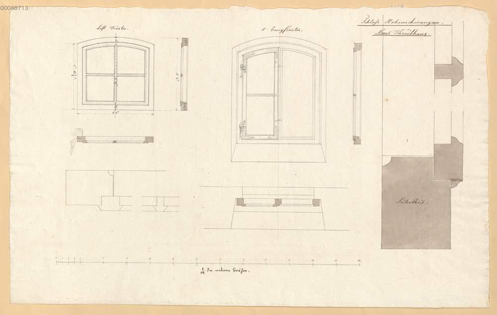 Neues Treibhaus Fenster Ansicht Grundriss Und Schnitte 4 12r Aus Ziebland Georg Friedrich Ziebland Georg Friedrich Schloss Hohenschwangau Donjon Altes Und Neues Treibhaus Bsb Cod Icon 210 G 4 1851 1853